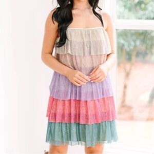 &Merci Boutique Multicolored Glittery Tiered Dress NWT Woman’s Size Small